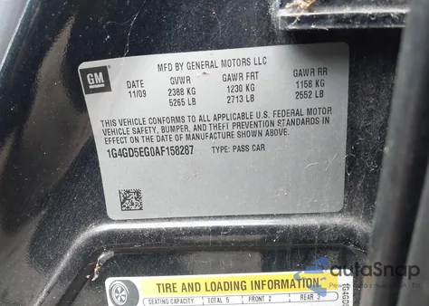 2010 Buick Lacrosse Cxl z USA, uszkodzony, nr VIN 1G4GD5EG0AF158287